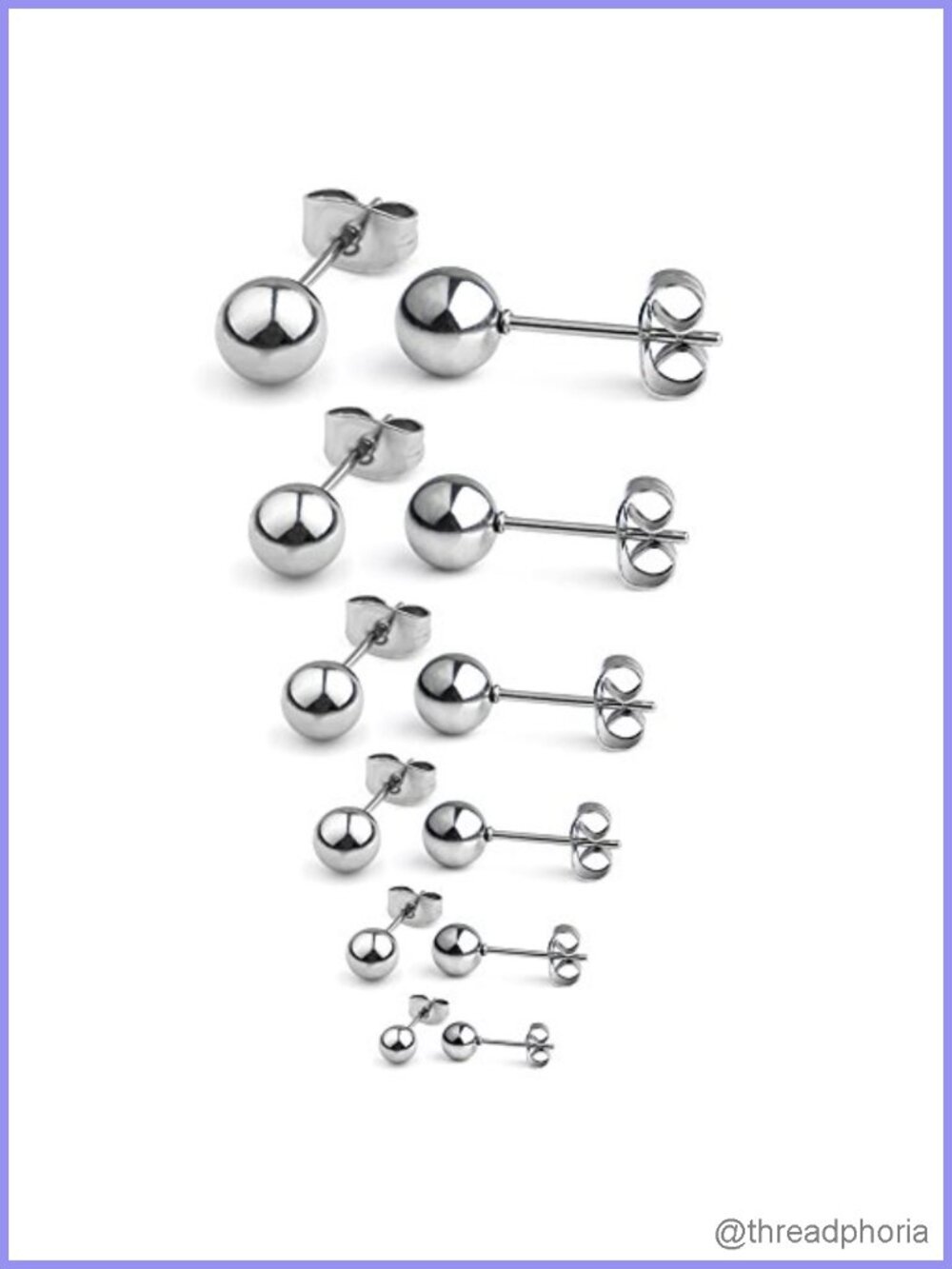 6 Pairs Stainless Steel Ball Stud Earrings 3-8mm Hypoallergenic